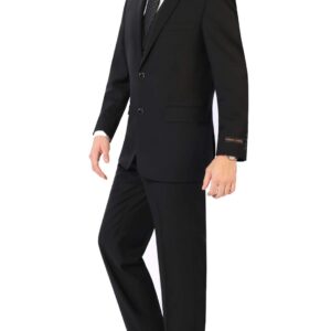 P&L Men's Suit 3 Piece Classic Fit Suit Jacket & Expandable Waist Dress Pants & Vest Set Black