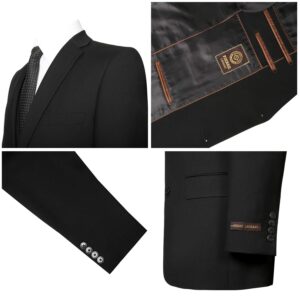 P&L Men's Suit 3 Piece Classic Fit Suit Jacket & Expandable Waist Dress Pants & Vest Set Black