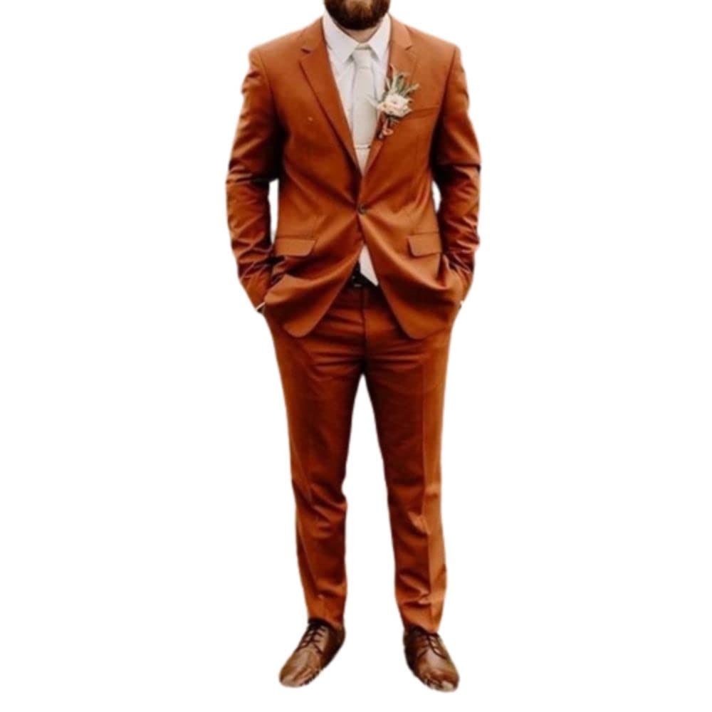 Fusion Studio Men Rustic Orange 2 Piece Wedding Suit Slim Fit One Button Groom Suit (as1, Alpha, s, Regular, Regular)