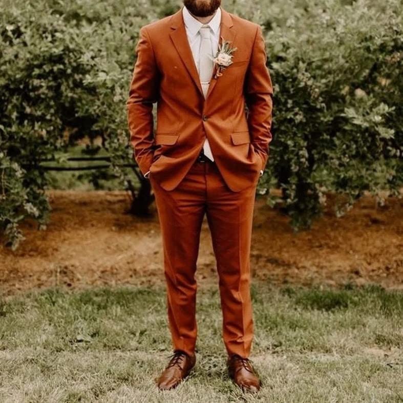 Fusion Studio Men Rustic Orange 2 Piece Wedding Suit Slim Fit One Button Groom Suit (as1, Alpha, s, Regular, Regular)