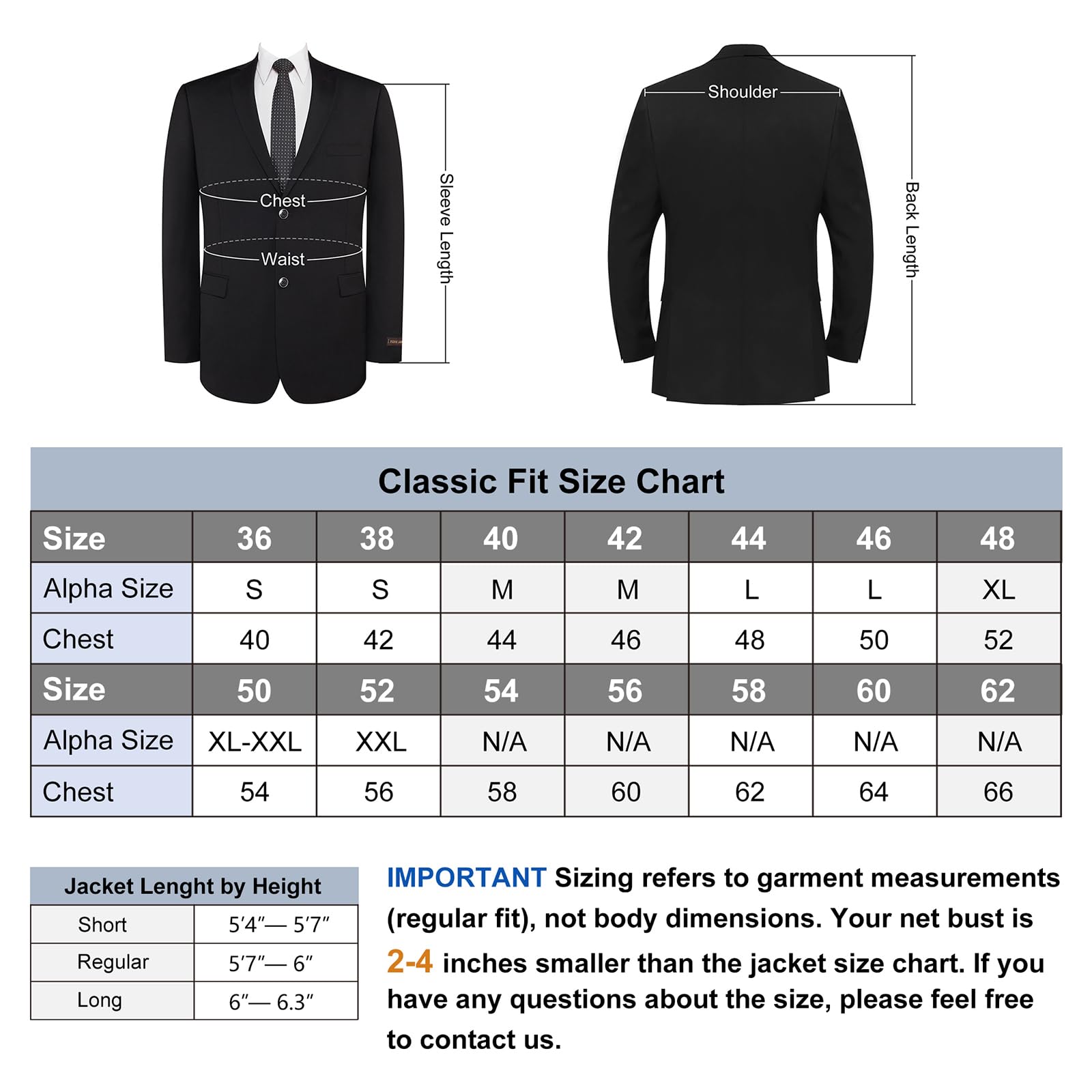 P&L Men's Suit 3 Piece Classic Fit Suit Jacket & Expandable Waist Dress Pants & Vest Set Black