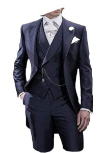 lyxp men's handsome 3 pieces tailcoat suit set business suit for men wedding prom special occasion tux navy blue-3xl