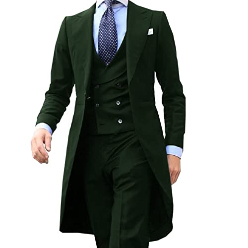 Men's Slim Fit 3 Piece Suit Peaked Lapel Wedding Prom Suits Blazer Tux Vest & Trousers Green