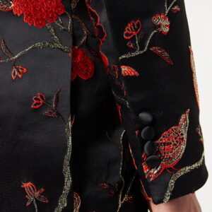 Mens Floral Bird Embroidery Black Gold Tux Jacket Stunning Party Wedding Blazer Waistcoat[TUX-8600-1,46,Black-Red]