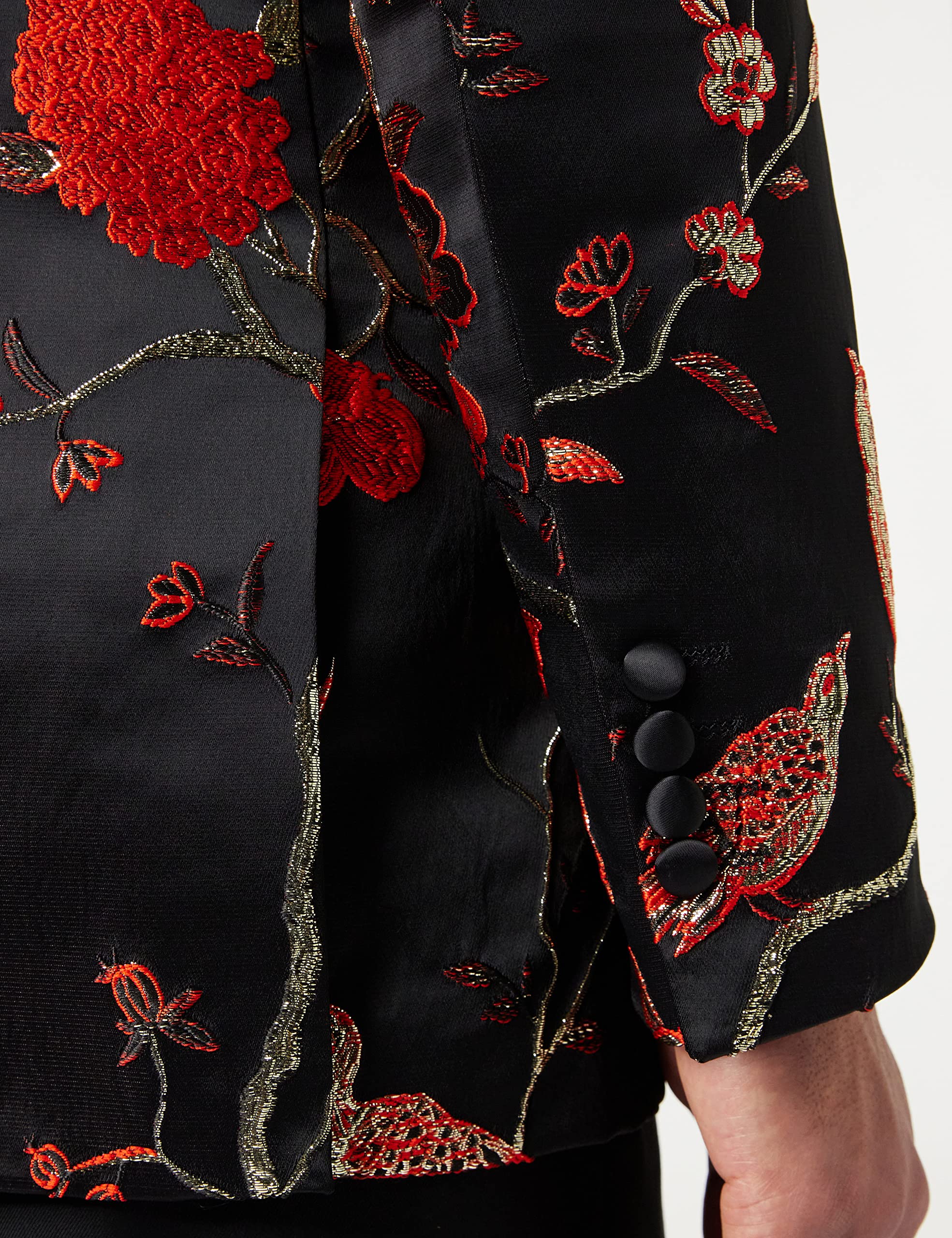 Mens Floral Bird Embroidery Black Gold Tux Jacket Stunning Party Wedding Blazer Waistcoat[TUX-8600-1,46,Black-Red]