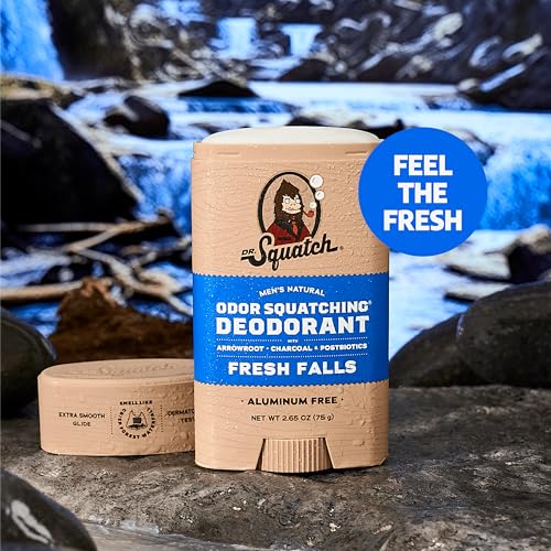 Dr. Squatch Natural Deodorant for Men 3 Pack Fresh Falls – Odor-Squatching Men's Deodorant Aluminum Free (2.65 oz, 3 Pack)