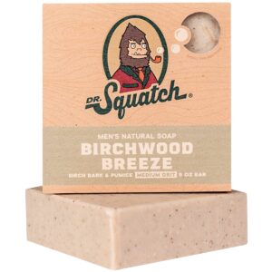 Dr. Squatch BIRCHWOOD BREEZE 3 Bar Pack - Cold Processed Soap Made For Men - Medium Grit - Natural Oils - Refreshing Clean Woody Scent - Exfoliating