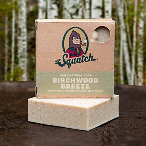 DR SQUATCH All Natural Bar Soap for Men with Medium Grit - Birchwood Breeze 5 Ounce (Pack of 1)