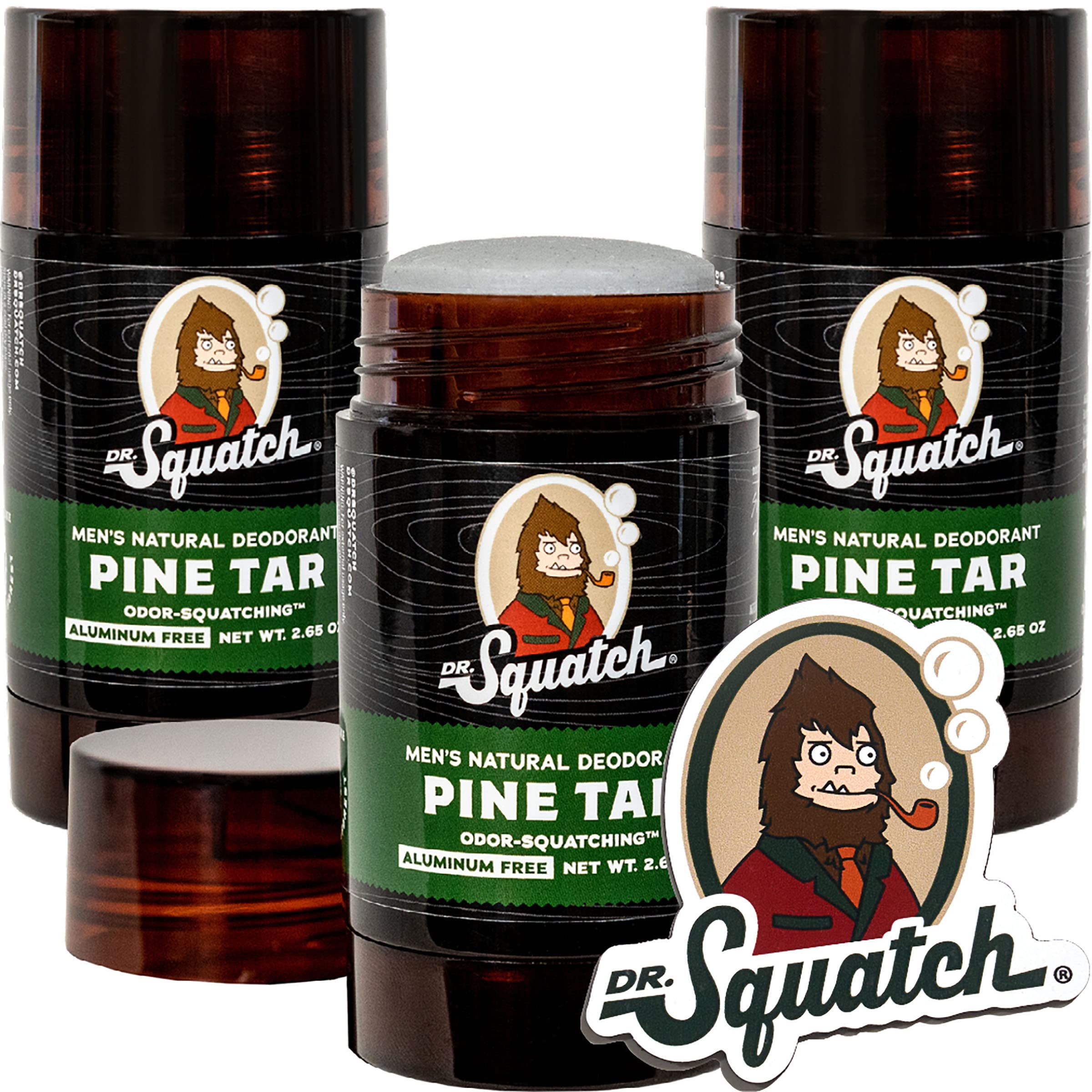 Dr. Squatch Natural Deodorant for Men 3 Pack Pine Tar – Odor-Squatching Men's Deodorant Aluminum Free (2.65 oz, 3 Pack)