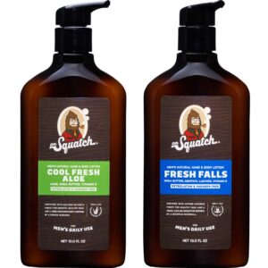 dr. squatch men's natural lotion non-greasy men's lotion - 24-hour moisturization hand and body lotion - made with shea butter, coconut oil, and vitamin e - cool fresh aloe and fresh falls (2 pk)