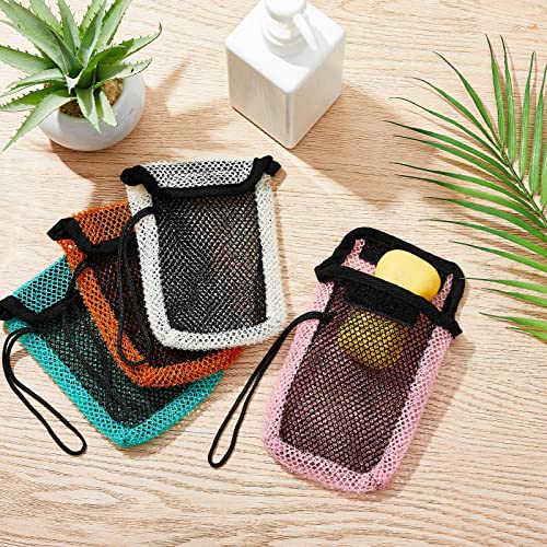 4 Pcs Bar Soap Pouch Soap Savers Exfoliating Net Soap Coarse Mesh Soap Bag Loofah Body Scrubber Hanging Rope Bags Exfoliator for Bath Shower for a Deeper Scrub and Lather