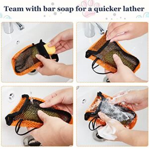 4 Pcs Bar Soap Pouch Soap Savers Exfoliating Net Soap Coarse Mesh Soap Bag Loofah Body Scrubber Hanging Rope Bags Exfoliator for Bath Shower for a Deeper Scrub and Lather