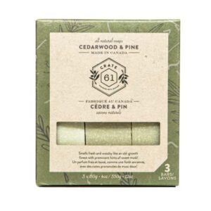 Crate 61, Handmade in Canada, Plant Based Cold Process Natural Bar Soap For Face And Body, With Premium Essential Oils, Eucalyptus & Peppermint For Men And Women 3 Pack (Cedarwood Pine)