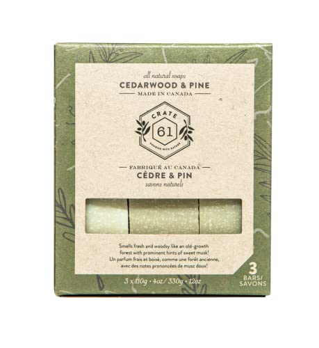 Crate 61, Handmade in Canada, Plant Based Cold Process Natural Bar Soap For Face And Body, With Premium Essential Oils, Eucalyptus & Peppermint For Men And Women 3 Pack (Cedarwood Pine)