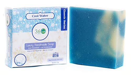 360Feel Men's Cool Water Cologne Soap -Large 5oz Organic Castile Handmade Soap bar -Bold Masculine fragrance- Pure Essential Oil Natural Soaps- Made in USA