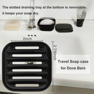 Vonpri Travel Soap Container with Lid for Dove Beauty Bar, Small Soap Case Holder for Shower Traveling Accessories Bathroom Soap Dishes Box for Mini Soap, Shampoo and Conditioner Bar 2.5 Inch (Black)