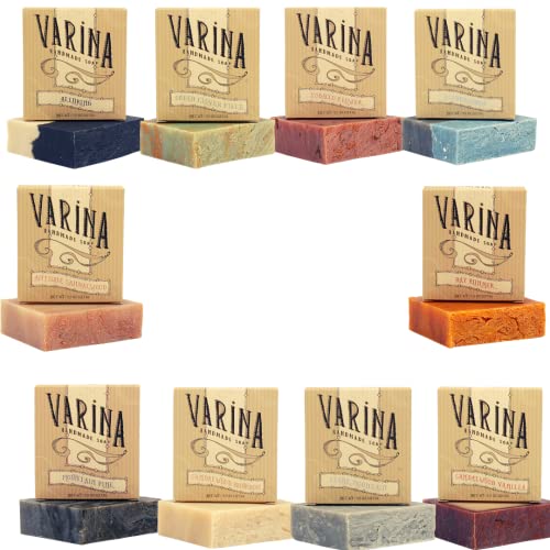 Varina Natural Soap Mens Variety Bar Soap - Gentle Cleansing for Sensitive Skin, Fresh - 10 Pack - Experience Healthy Skin - Handmade Soap