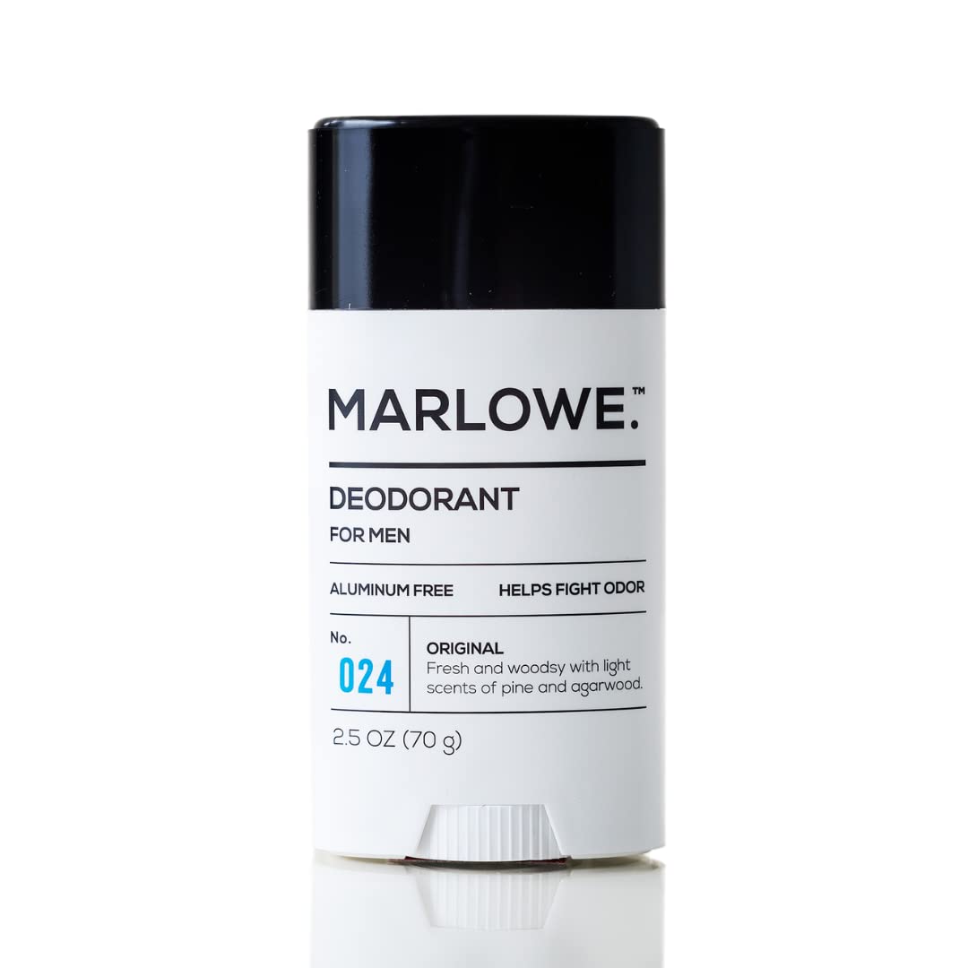 MARLOWE. No. 024 Mens Deodorant 2.5 oz, Natural Deodorant for Men, Aluminum Free Stick, Made with Coconut Oil, Shea Butter & Jojoba, Only No-Nonsense Ingredients, Fresh & Woodsy Scent