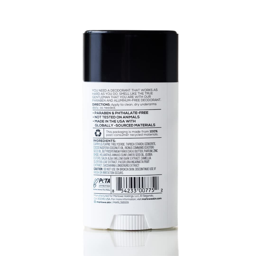 MARLOWE. No. 024 Mens Deodorant 2.5 oz, Natural Deodorant for Men, Aluminum Free Stick, Made with Coconut Oil, Shea Butter & Jojoba, Only No-Nonsense Ingredients, Fresh & Woodsy Scent