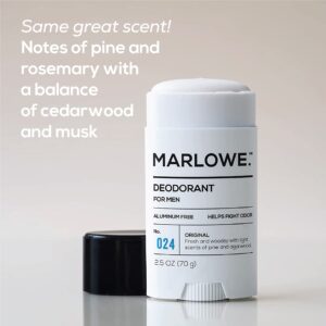 MARLOWE. No. 024 Mens Deodorant 2.5 oz, Natural Deodorant for Men, Aluminum Free Stick, Made with Coconut Oil, Shea Butter & Jojoba, Only No-Nonsense Ingredients, Fresh & Woodsy Scent