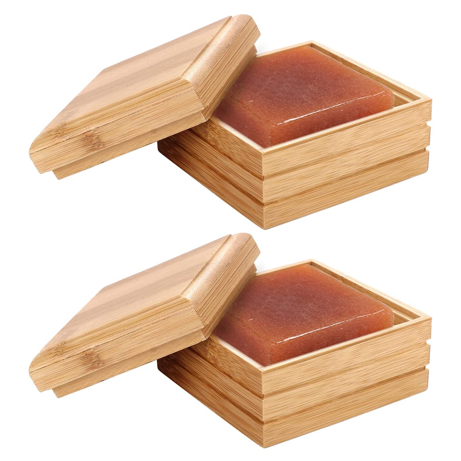 Wood Soap Box, 2pack Bamboo Soap Dish Tray Holder Storage Rack Container Hand Craft Bathtub Shower Dish Accessories Keeps Soap Dry for Bathroom Home Outdoor Hiking Camping Use