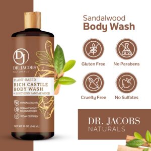 DR. JACOBS NATURALS Castile Sandalwood All-Natural Body Wash for Moisturizing Dry and Sensitive Skin Shampoo with Plant-Based Ingredients Gluten, Preservatives-Free Formula - 32 oz, Pack of 1