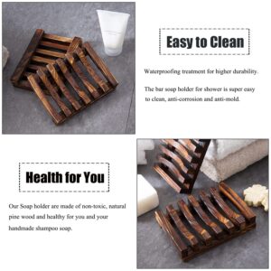 Self Draining Soap Dish Holder/ Tray, 3 Pcs Natural Wooden Soap Saver, Soap Case for Shower, Bathroom, Extend Soap Life, Keep Soap Bars Dry Clean & Easy Cleaning（Charcoal）