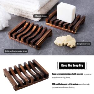 Self Draining Soap Dish Holder/ Tray, 3 Pcs Natural Wooden Soap Saver, Soap Case for Shower, Bathroom, Extend Soap Life, Keep Soap Bars Dry Clean & Easy Cleaning（Charcoal）