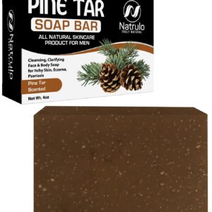 Pine Tar Soap for Men, 4oz Scented Pure Pine Tar Bar Soap for Man – All Natural Cleansing Body Wash & Face Cleanser for Itchy Skin, Eczema, Psoriasis – Manly Smelling Skincare Handcrafted in the USA