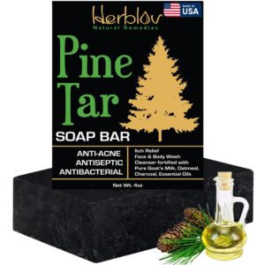 all natural pine tar soap bar 4oz –cleansing anti acne eczema psoriasis itch relief pine tar face & body wash cleanser – pure goat’s milk soap with oatmeal, charcoal, essential oils made in usa