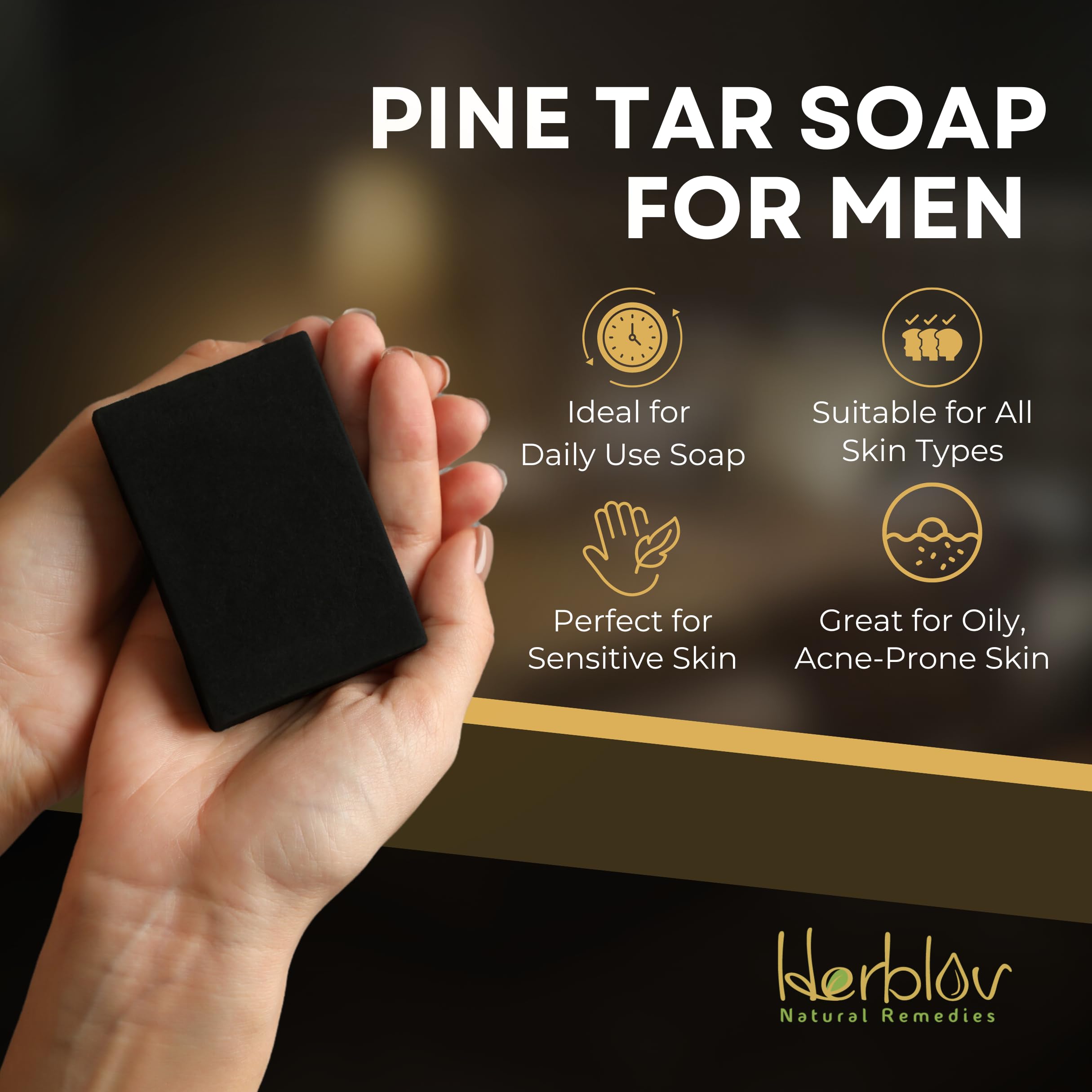 All Natural Pine Tar Soap Bar 4oz –Cleansing Anti Acne Eczema Psoriasis Itch Relief Pine Tar Face & Body Wash Cleanser – Pure Goat’s Milk Soap with Oatmeal, Charcoal, Essential Oils Made in USA