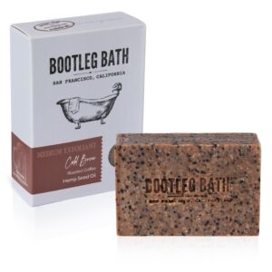 bootleg bath natural bar soap- cold brew scrub bar hempseed oil and coffee, natural exfoliating body soap for men and women, eco friendly, handcrafted body soap made in usa, 4.4 oz each bar