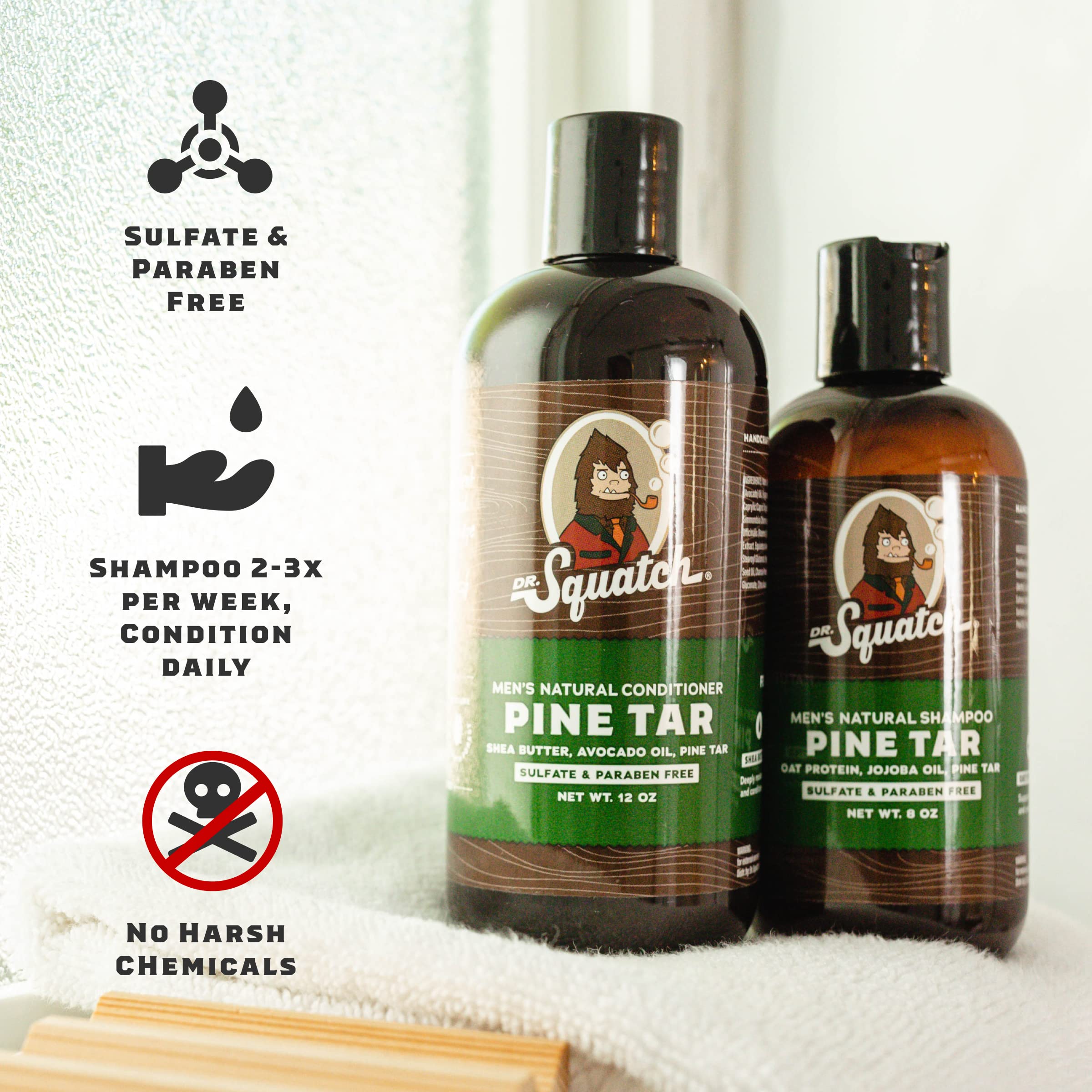 Dr. Squatch Men’s Natural Bar Soap - Forest Full Routine - Natural Shampoo and Conditioner, Aluminum-free Deodorant, Soap Gripper, and Saver - Pine Tar Soap, Bay Rum, Bourbon - Great Gift for Men