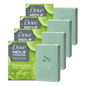 dove men + care plant-powered natural essential oil bar soap reinvigorating lime + avocado oil to clean and hydrate mens skin 4-in-1 bar soap for men's body, hair, face and shave. 5 oz