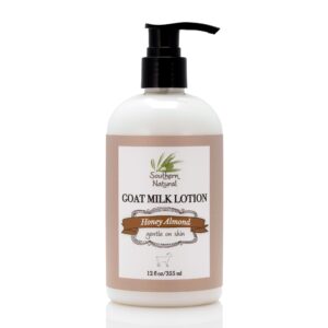 southern natural goat milk lotion (12 oz) face and body moisturizer for dry skin - moisturizing skincare and hand cream - honey almond scent