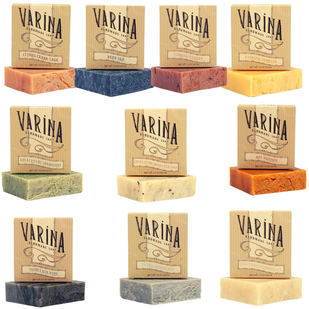 Varina Natural Mens 2 Variety Bar Soap - Gentle Cleansing for Sensitive Skin, Earthy Scents - 10 Pack - Experience Healthy and Glowing Skin