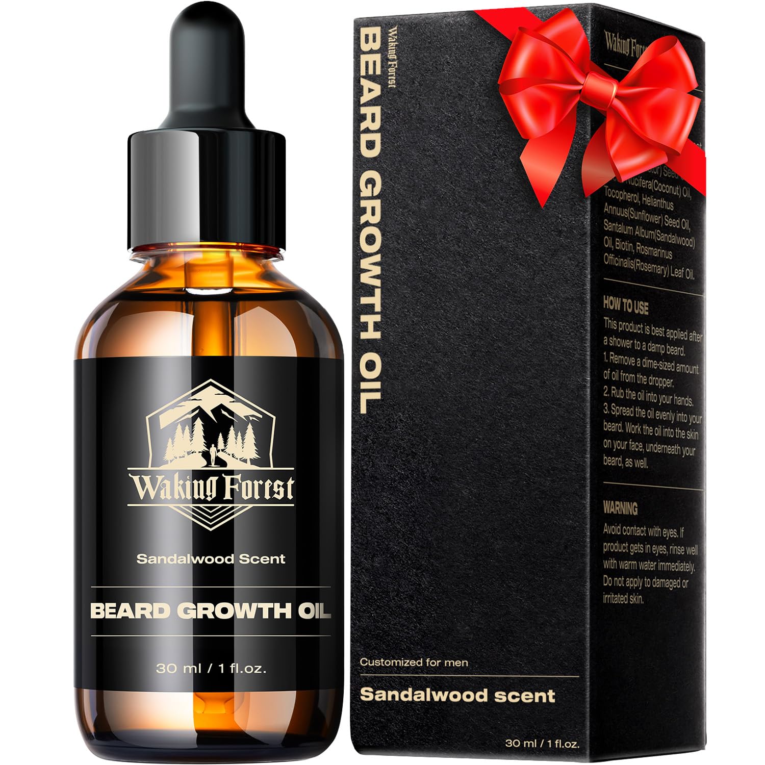 Waking Forest Beard Oil, [Thicker Beard] Beard Growth Oil Sandalwood with Vitamin E、Rosemary、Castor Beard Oil for Men Growth, Softens & Strengthens Beard Serum