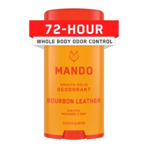 Mando Whole Body Deodorant For Men - Smooth Solid Stick - 72 Hour Odor Control - Aluminum Free, Baking Soda Free, Skin Safe - 2.6 Ounce (Bourbon Leather)