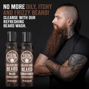 Viking Revolution Beard Wash and Beard Conditioner for Men with Argan Oil and Jojoba Oil - Beard Softener and Strengthener Beard Care Beard Shampoo and Conditioner with Beard Oil (5oz, Majestic Oud)