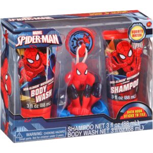 spiderman soap and scrub gift set - watermelon scented - 4 piece