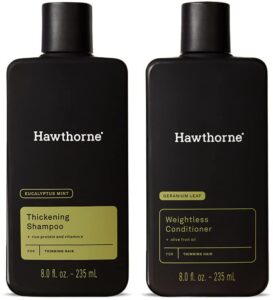 hawthorne men's thickening shampoo and conditioner hair set. includes thickening shampoo and weightless conditioner. 8 fl oz each.