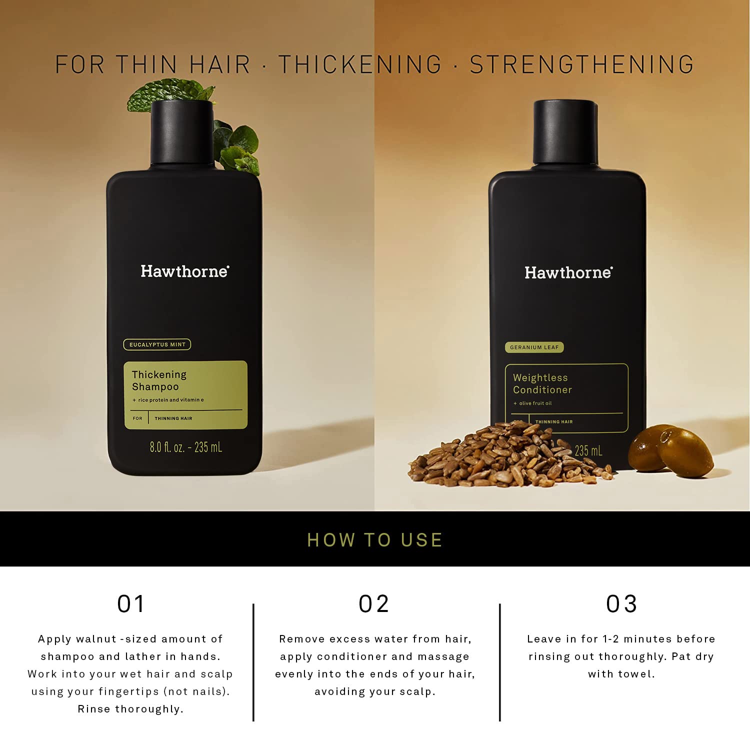 Hawthorne Men's Thickening Shampoo and Conditioner Hair Set. Includes Thickening Shampoo and Weightless Conditioner. 8 Fl Oz Each.