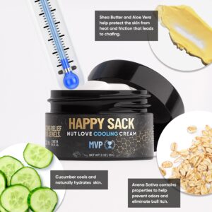 Derm Dude Happy Sack Nut Love Cooling Cream - Anti-Chafing Ball Deodorant for Men - Odor Control - Aluminum-Free Comfort Cream - Gifts for Husband, Boyfriend (1 Pack, 2oz - MVP Scent)