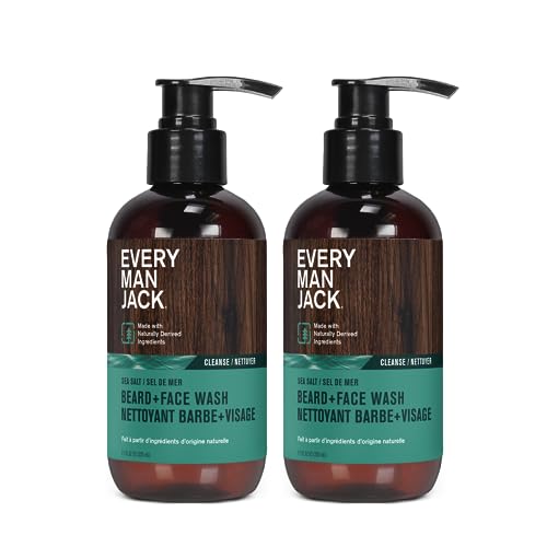 Every Man Jack Beard + Face Wash - Subtle Sea Salt Fragrance - Deep Cleans, Conditions, and Softens Your Beard and Skin Underneath - Naturally Derived with Coconut Oil, and Glycerin - 6.7-ounce - 2pk