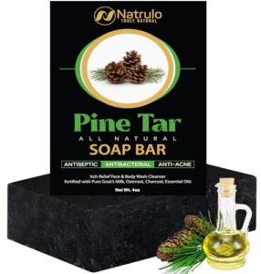 all natural pine tar soap bar 4oz – cleansing anti acne eczema psoriasis itch relief pine tar face & body wash cleanser – pure goat’s milk soap with oatmeal, charcoal, essential oils made in usa