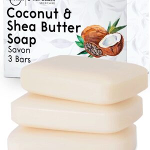 O Naturals 3-Pack Organic Coconut & Shea Butter Soap Bar 4oz each Set - 100% Vegan Cold Process Scented Premium Essential Handmade Natural Soap for Men Women, Face, Body