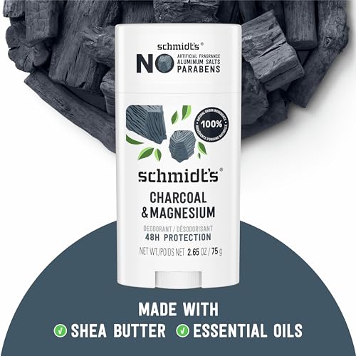 Schmidt's Aluminum-Free Vegan Deodorant Charcoal & Magnesium with 24 Hour Odor Protection, 2 Count for Women and Men, Natural Ingredients, Cruelty-Free, 2.65 oz