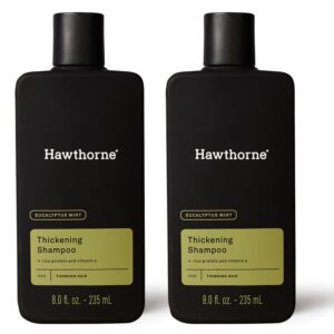 hawthorne men's thickening shampoo for thinning hair - rice protein & vitamin e to fight hair loss, strengthens hair follicles to reduce breakage, mint and eucalyptus scent. 8 fl. oz. 2-pack.