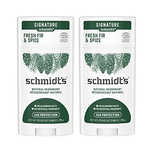 Schmidt's Aluminum Free Natural Deodorant Fresh Fir & Spice 2-pk for Women and Men, with 24 Hour Odor Protection, Certified Natural, Cruelty Free, Vegan Deodorant 2.65oz