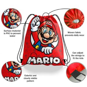 YOPENMOUNE 12 Pieces Mario Candy Drawstring Bag Drawstring Goodie Favor Bags for Boys and Girls Cartoon Birthday Party Decorations